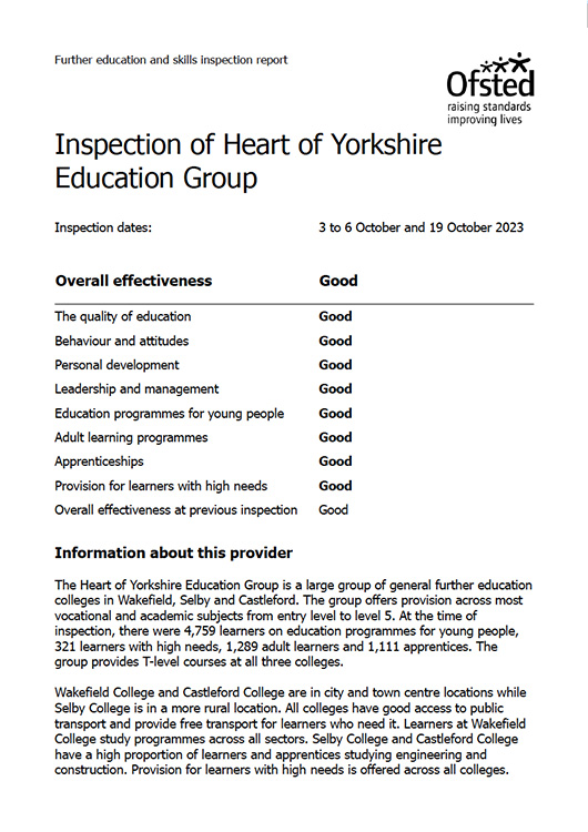 Ofsted Report: Heart of Yorkshire 2023 publication cover