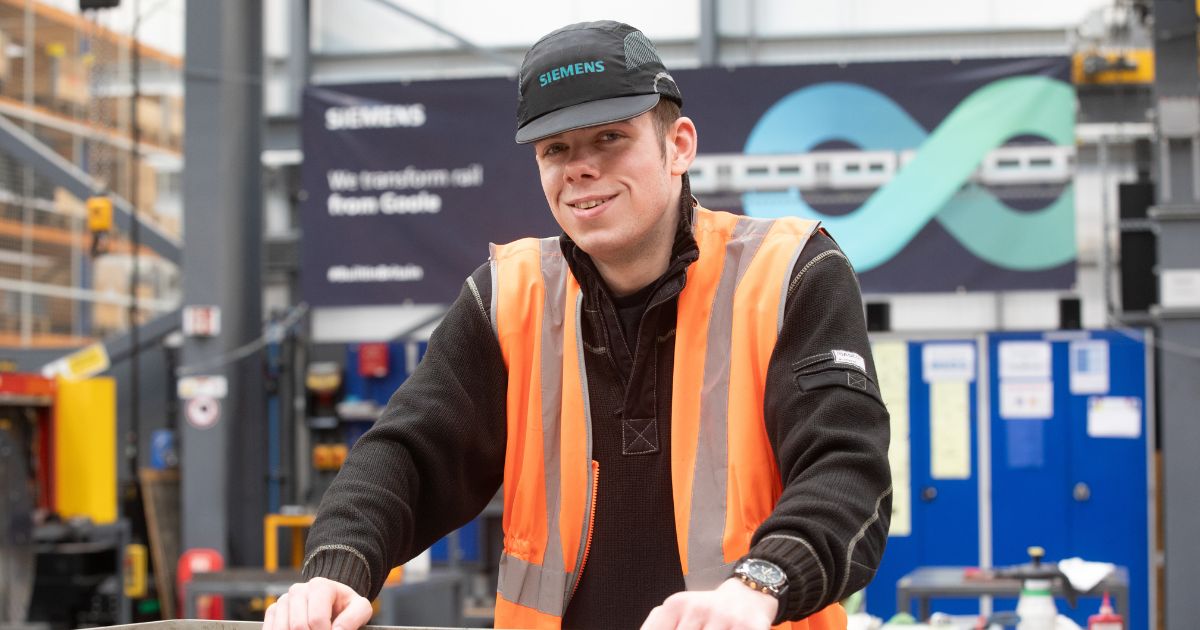 Project SEARCH intern Linden in his Components Facilities placement at Siemens Mobility’s Goole Rail Village