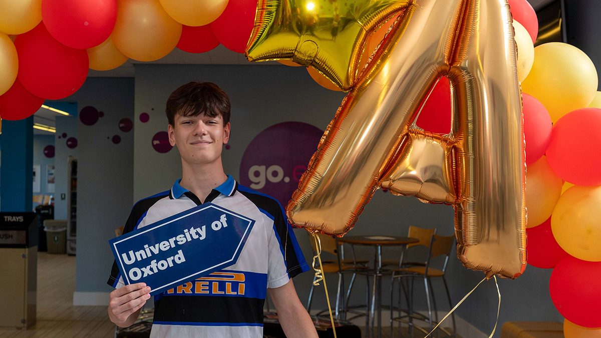 A Level student Ben Nelson celebrating his results