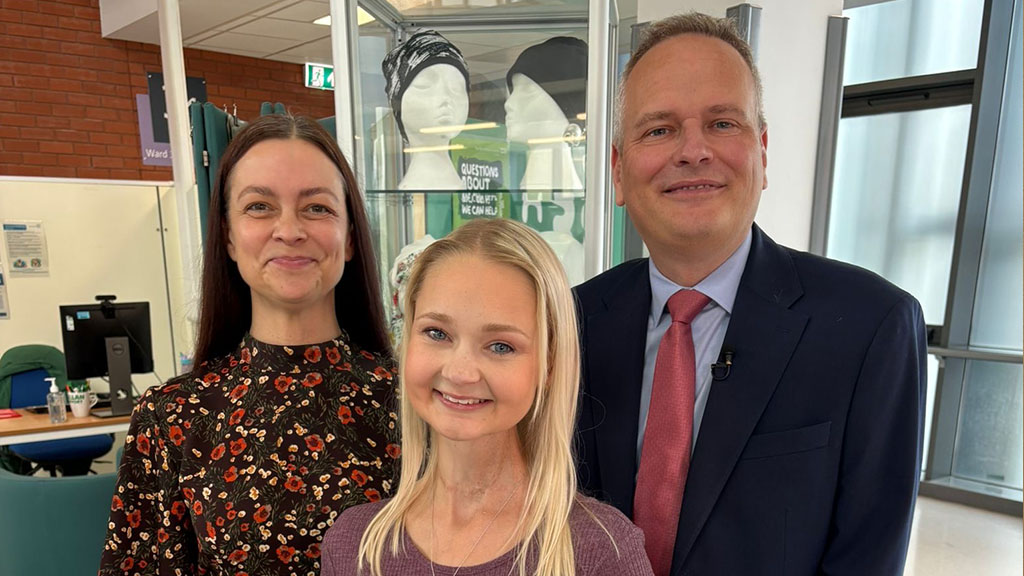 Student with ITV presenter and nurse