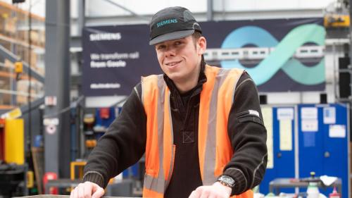 Project SEARCH intern Linden in his Components Facilities placement at Siemens Mobility’s Goole Rail Village