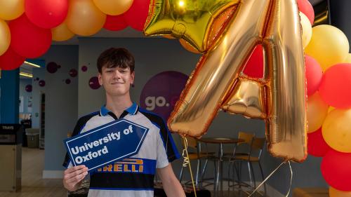 A Level student Ben Nelson celebrating his results