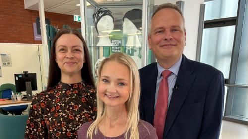 Student with ITV presenter and nurse